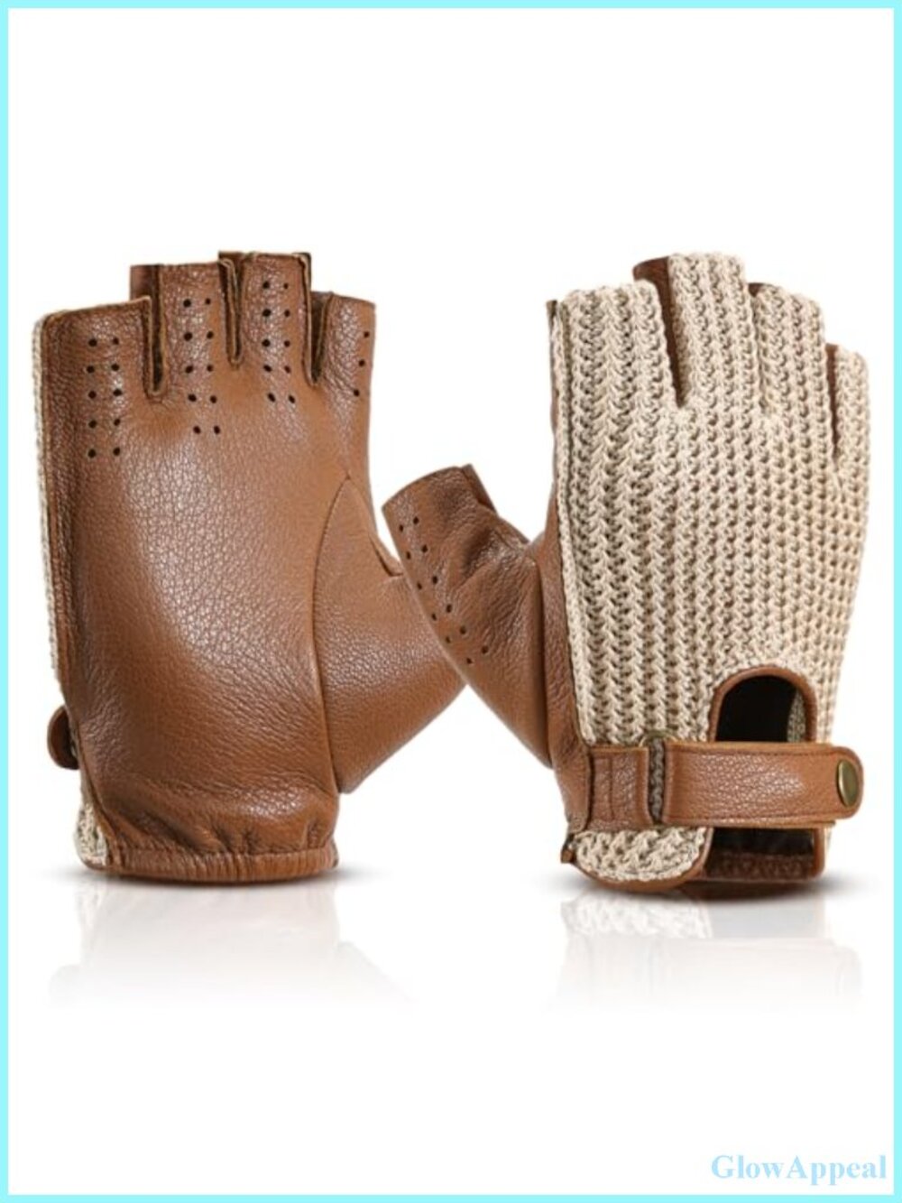 Fingerless Goatskin Leather Driving Gloves for Men and Women, Adjustable Wrist